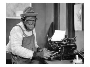 chimpanzee at typewriter by ewing galloway