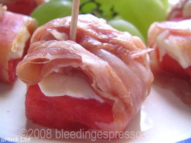 prosciutto wrapped watermelon with bel paese cheese on flickr