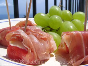 prosciutto wrapped watermelon with bel paese cheese (overlooking the ionian sea) on flickr