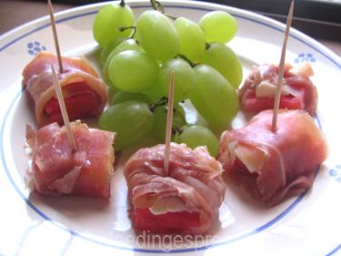 prosciutto wrapped watermelon with bel paese cheese on flickr