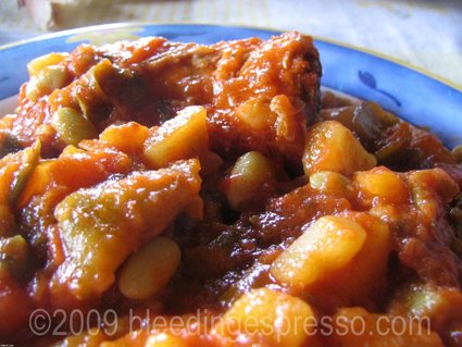 Pork, Italian green beans, and potatoes in tomato sauce on Flickr