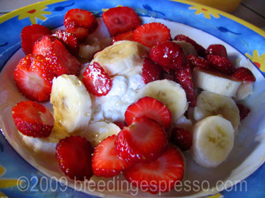 Ricotta with strawberries, bananas, and honey on Flickr