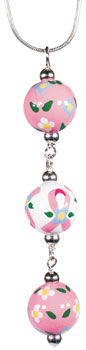 Pink Ribbon Triple Pendant with Chain