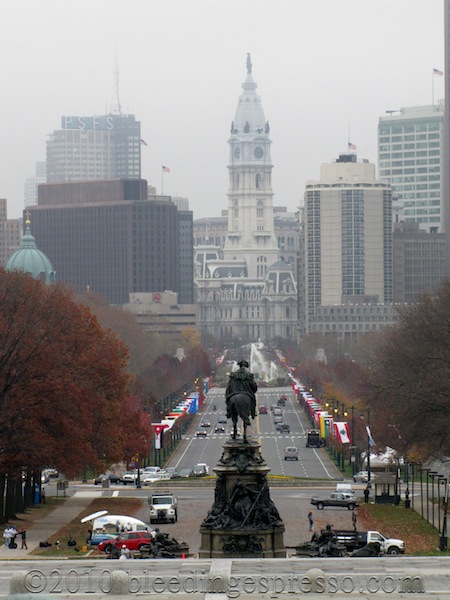 Ben Franklin Parkway and City Hall from steps of Philadelphia Museum of Art