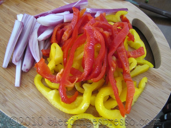 Peppers and onions ready for sauteeing