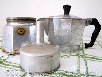 Parts of a stovetop moka pot