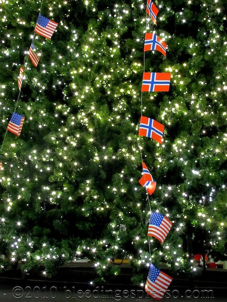 Norwegian and U.S. Flags on Norwegian Christmas Tree