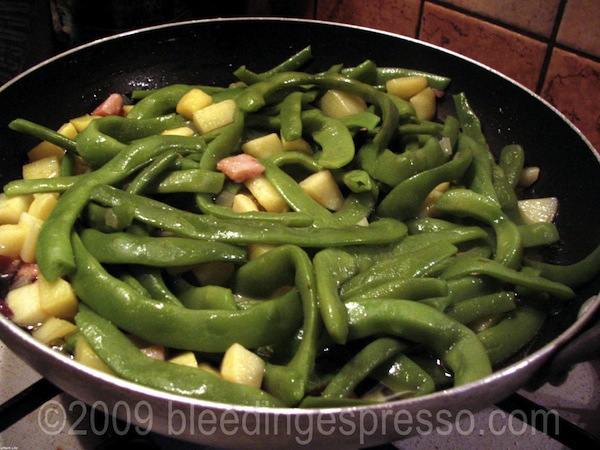Green beans, potatoes, and pancetta